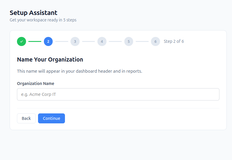Setup Assistant — Name your organization