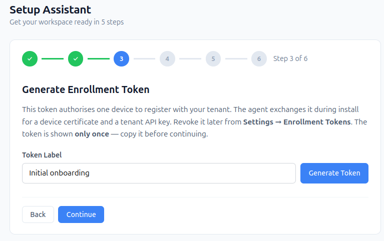 Setup Assistant — Generate enrollment token