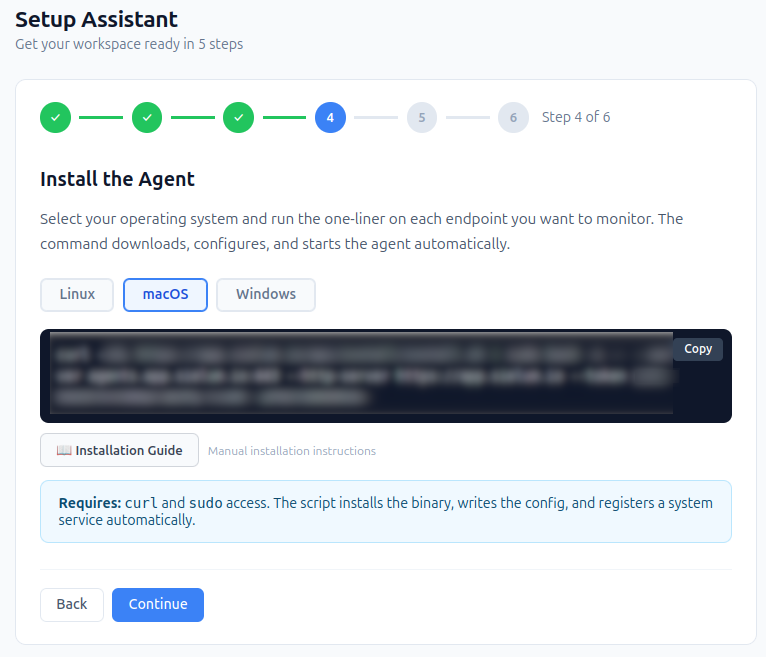 Setup Assistant — Install the agent